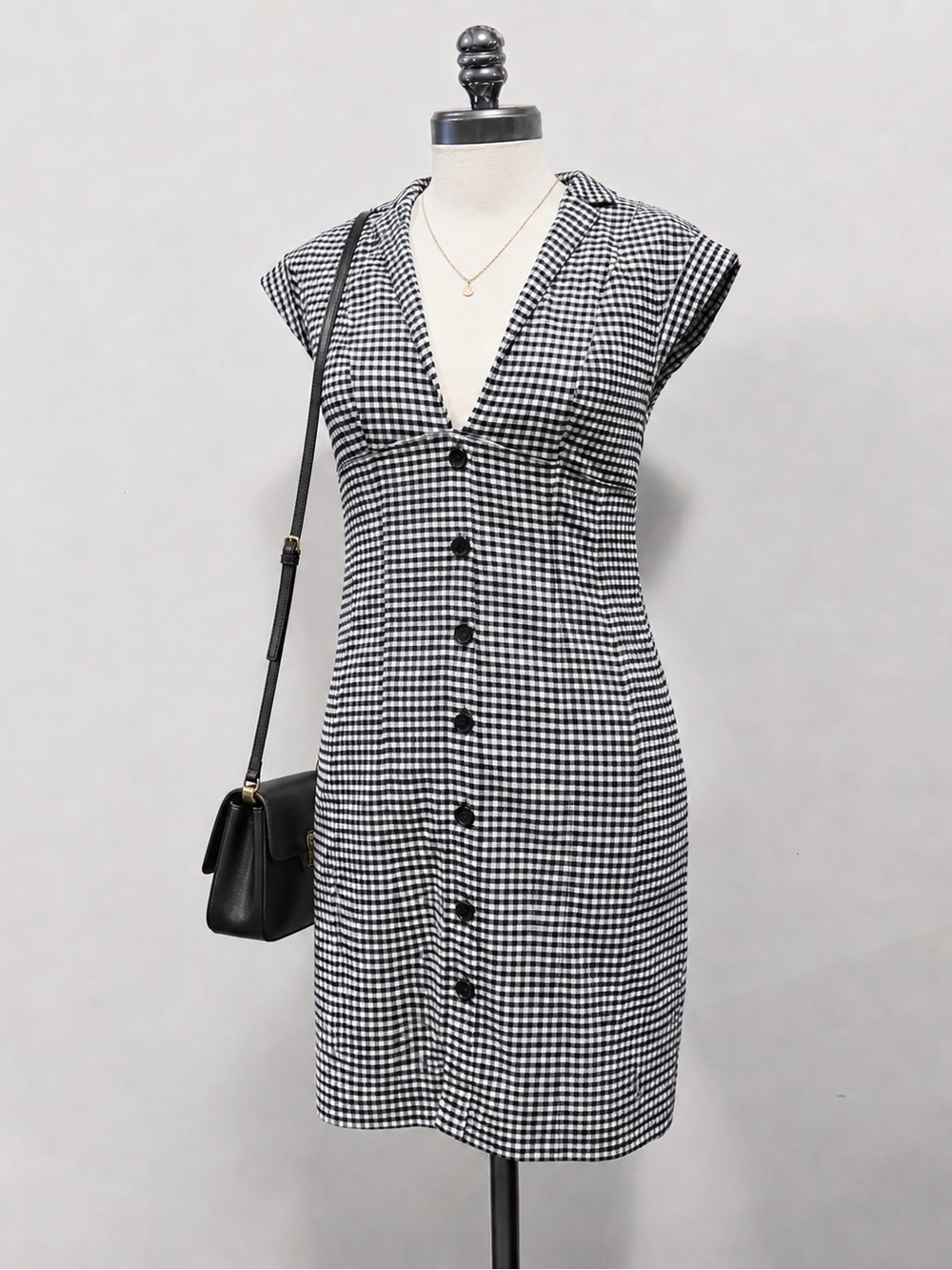 Urban Outfitters Black & White Gingham Button-Front Mini Dress